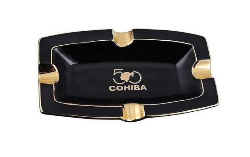 Cohiba Rectangular Cigar Ashtray (Black & Gold, 50th Anniversary Logo)